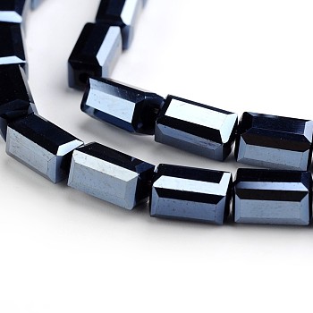Full Plated Faceted Cuboid Electroplate Glass Beads Strands, Hematite Plated, 8x4x4mm, Hole: 1mm, about 50pcs/strand, 16 inch