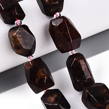 Natural Orange Garnet Beads Strands, Faceted, Nuggets, with Seed Beads, 14~25x10~18x10~18mm, Hole: 1~1.4mm, about 17~21pcs/strand, 15.55~16.54 inch(39.5~42cm)