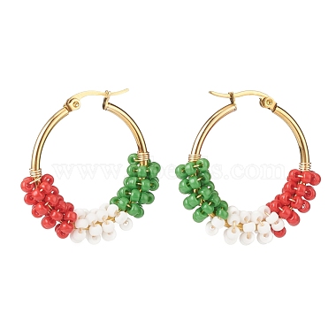 Christmas Theme Glass Seed Braided Hoop Earrings(EJEW-TA00106)-2