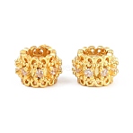 Brass Micro Pave Clear Cubic Zirconia European Beads, Large Hole Beads, Barrel, Rack Plating, Long-Lasting Plated, Lead Free & Cadmium Free, Golden, 8x5mm, Hole: 4mm(CU-CBA6A75-16G)