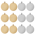 304 Stainless Steel Charms, with Jump Rings, Blank Stamping Tag, Flat Round, Golden & Stainless Steel Color, 25x1mm, Hole: 3.5mm, 6pcs/color(STAS-FH0002-30C)