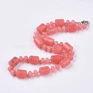 Natural Rhodochrosite Beaded Necklaces, with Alloy Lobster Clasps, Column, Dyed, 18.1 inch~18.5  inch(46~47cm), Column: 13~14x10mm(NJEW-S392-27)