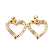 Brass Micro Pave Clear Cubic Zirconia Pendants, Long-Lasting Plated, Heart, Real 18K Gold Plated, 20x20x2mm, Hole: 2.8x3.5mm(ZIRC-Z018-14G)
