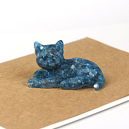 Natural Blue Opal Cat Display Decorations, Sequins Resin Figurine Home Decoration, for Home Feng Shui Ornament, 80x50x50mm(WG85528-13)