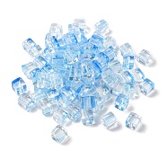 Two Tone Transparent Glass Beads, Cube, Light Sky Blue, 6x6x7mm, Hole: 1.4mm, about 500pcs/bag(GLAA-NH0001-03B)