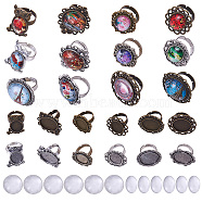 DIY Making, Adjustable Iron Finger Ring Settings, Alloy Cabochon Bezel Setting and Glass Cabochons, Mixed Color(DIY-SC0006-58)
