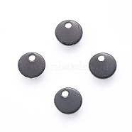 304 Stainless Steel Stamping Blank Tag Charms, Flat Round, Electrophoresis Black, 4x0.4mm, Hole: 0.8mm(STAS-F232-03A-B)