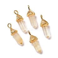 White Watermelon Stone Glass Pointed Pendants, Faceted, with Golden Tone Brass Findings, Lead free & Cadmium Free, Bullet, 27~30x9~10x7~8mm, Hole: 4x3mm(G-K329-22G)