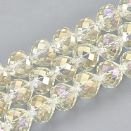 Electroplate Glass Beads Strands, Faceted, Heart, Light Yellow, 9x10mm, Hole: 1.5mm, about 60pcs/strand, 22 inch(EGLA-T010-01I)