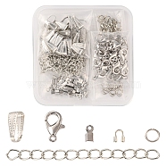 DIY Jewelry Making Finding Kit, Including Zinc Alloy Lobster Claw Clasps, Iron Open Jump Rings & Folding Crimp Ends & End Chains, Brass Snap on Bails & Wire Guardian, Platinum, 200Pcs/box(DIY-YW0006-17P)
