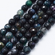 Faceted Natural Agate Beads Strands, Dyed & Heated, Round, Black, 6mm, Hole: 0.5mm, about 63pcs/strand, 14.4 inch(36.5cm)(G-F561-6mm-D10)