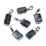 Natural Kyanite/Cyanite/Disthene Pendants, with Platinum Tone Brass Edge and Iron Snap on Bails, Rectangle, Lead Free & Cadmium Free, 27~37x12~20.5x4~6mm, Hole: 4x6mm(G-R458-04)