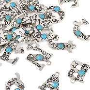 26Pcs 26 Styles Alloy Letter Pendants with Resin Imitation Synthetic Turquoise, Letter Charms, Antique Silver, 25~30x19~25x4.5~5mm, Hole: 3mm, 1pc/style(FIND-TA0003-70)