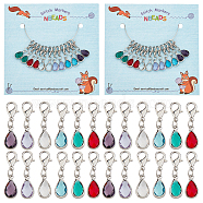12Pcs 6 Colors Teardrop Glass Pendant Decorations, with Platinum Tone Zinc Alloy Lobster Claw Clasps, Mixed Color, 28mm, Pendant: 13.5x7.5x4mm, 2pcs/color(HJEW-PH01699)