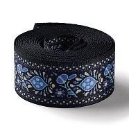 Ethnic Style Embroidery Polyester Ribbons, Jacquard Ribbon, Flower Pattern, Royal Blue, 1-1/2 inch(37.5mm)(OCOR-XCP0002-12)