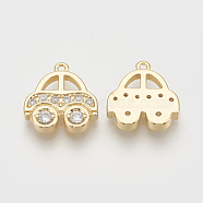 Brass Micro Pave Cubic Zirconia Charms, Car, Nickel Free, Real 18K Gold Plated, 11x10.5x2mm, Hole: 1mm(ZIRC-Q014-017G)