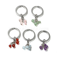 Alloy Keychain, with Gemstone Beads, Flat Round with Tree of Life, 8.9cm(KEYC-XCP0001-19)