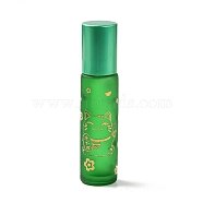 Glass Essential Oil Roller Bottles, with Lid and Stainless Steel Roller Balls, Refillable Bottles, Column with Fortune Cat Pattern & Chinese Character, Light Green, 2x8.6cm, Hole: 9.5mm, Capacity: 10ml(0.34fl. oz)(MRMJ-M002-02A-02)