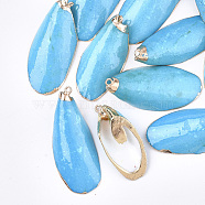Spray Painted & Electroplate Sea Shell Pendants, with Iron Findings, Light Gold, Deep Sky Blue, 34~51x16~21x7~11mm, Hole: 1.5mm(SSHEL-T010-04B)