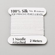 Pure Silk Cord, Twisted Cord with Card, for Pearls & Beads, White, 0.7mm, about 2.19 Yards(2m)/pc(OCOR-WH20019-02B)