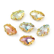 Brass Glass Rhinestone Sew on Rhinestones, Diamond, Faceted, Mixed Color, Golden, 14x9.5x6.5mm, Hole: 0.8mm(RGLA-U001-02G)