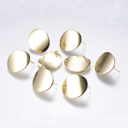 Brass Stud Earring Findings, with Loop, Oval, Real 18K Gold Plated, 22.5x19x1mm, Hole: 2mm, Pin: 0.5mm(KK-F738-40G)