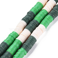 Fixed 3 Color Handmade Polymer Clay Bead Strands, Heishi Beads, Disc/Flat Round, White & Dark Green & Lime Green, 6x0.3~1.5mm, Hole: 1.6~1.8mm, about 265~354pcs/strand, 12.76 inch~15.67 inch(32.4cm~39.8cm)(CLAY-S096-029E)