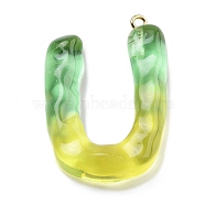 Resin Pendant, with Iron Ring Finding, Letter A~Z, Letter U, 40x28x7.5mm, Hole: 2mm(FIND-Q107-01U-02)