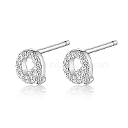 Rhodium Plated 925 Sterling Silver Initial Letter Stud Earrings, with Cubic Zirconia, Platinum, Letter Q, 5x5mm(HI8885-17)