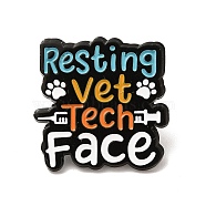 Word Resting Vet Tech Face Enamel Pin, Electrophoresis Black Alloy Animal Protect Brooch for Clothes Backpack, Yellow, 30x29.5x1.5mm(JEWB-I022-06C)