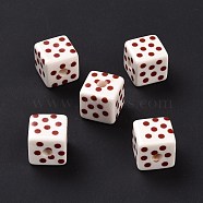 Opaque Printed Acrylic Beads, Cube with Polka Dot Pattern, Dark Red, 13.5x13.5x13.5mm, Hole: 3.8mm(MACR-C007-01K)