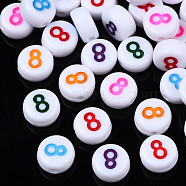 White Opaque Acrylic Beads, Flat Round with Mixed Color Number, Num.8, 7x3.5mm, Hole: 1.2mm, about 3800pcs/500g(MACR-T038-18-8)