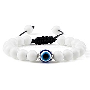 Evil Eye Beaded Bracelets, Round Natural White Jade Adjustable Bracelets for Women(UQ1109-4)