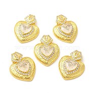 Rack Plating Brass & Rhinestone Pendants, with Crushed Ice Cut Cubic Zirconia, Heart Charm, Real 14K Gold Plated, Cadmium Free & Lead Free, Old Lace, 30x23x7.5mm, Hole: 3.5x7mm(KK-H438-07G-06)