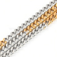 Two Tone 304 Stainless Steel Curb Chains, Unwelded, with Spool, Golden & Stainless Steel Color, 3x2x1mm, 32.8 Feet(10m)/roll(CHS-B001-06)
