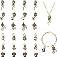 CHGCRAFT 24Pcs 6 Style Alloy Pendants, Hollow, Cat, Antique Bronze, 23~48x14.5~22x7.5~8.5mm, Hole: 2~2.5mm, 4pcs/style (FIND-CA0006-34)