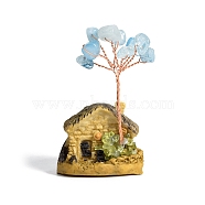 Resin Display Decorations, Reiki Energy Stone Feng Shui Ornament, with Natural Aquamarine Tree and Copper Wire, House, 38x30x55~65mm(DJEW-PW0009-002B-04)
