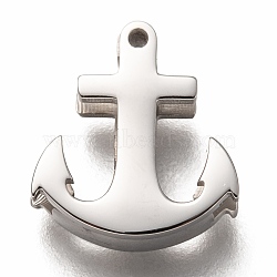 304 Stainless Steel Slide Charms, Anchor, Stainless Steel Color, 12x10.5x3.5mm, Hole: 8x1.5mm(STAS-P270-13P)