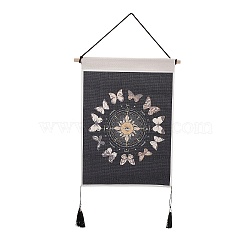 Bohemia Style Cloth Wall Hanging Tapestry, Vertical Tapestry, with Wood Rod & Iron Traceless Nail & Cord, for Home Decoration, Rectangle, Butterfly Pattern, 850mm(HJEW-E003-01M)