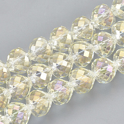 Electroplate Glass Beads Strands, Faceted, Heart, Light Yellow, 9x10mm, Hole: 1.5mm, about 60pcs/strand, 22 inch(EGLA-T010-01I)