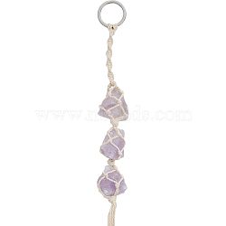 Natural Raw Amethyst Pendant Decoration, Cord Macrame Car Hanging Ornament, 320~330mm(HJEW-WH0043-18B)