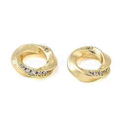 Brass Micro Pave Clear Cubic Zirconia European Beads, Twisted Ring, Rack Plating, Long-Lasting Plated, Lead Free & Cadmium Free, Real 18K Gold Plated, 10x2.5mm, Hole: 6mm(CU-CBAC675-10G)