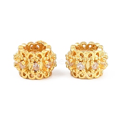 Brass Micro Pave Clear Cubic Zirconia European Beads, Large Hole Beads, Barrel, Rack Plating, Long-Lasting Plated, Lead Free & Cadmium Free, Golden, 8x5mm, Hole: 4mm(CU-CBA6A75-16G)