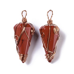 Natural Red Jasper Copper Wire Wrapped Big Pendants, Faceted Cone Charms, Rose Gold, 50~50.5x16.5x18~19mm, Hole: 8x3.5~4mm
(G-B073-02RG-05)