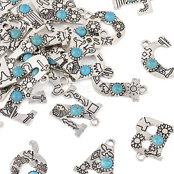 26Pcs 26 Styles Alloy Letter Pendants with Resin Imitation Synthetic Turquoise, Letter Charms, Antique Silver, 25~30x19~25x4.5~5mm, Hole: 3mm, 1pc/style(FIND-TA0003-70)