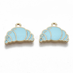 Eco-Friendly Zinc Alloy Pendants, with Enamel, Cadmium Free & Nickel Free & Lead Free, Croissant, Light Gold, Sky Blue, 12x17x2mm, Hole: 1.8mm(FIND-N048-42D-NR)