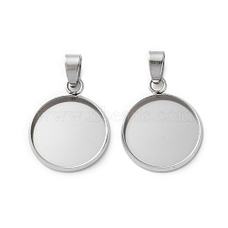 304 Stainless Steel Pendant Cabochon Settings, Flat Round Charms, Stainless Steel Color, Tray: 16mm, 21.5x17.5x2mm, Hole: 6x3.5mm(STAS-L282-010P-06)