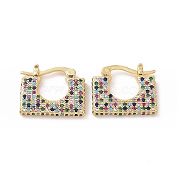 Cubic Zirconia Rectangle Hoop Earrings, Real 18K Gold Plated Brass Jewelry for Women, Colorful, 19x16x2.5mm, Pin: 16x1~1.4mm(EJEW-C008-12G-02)
