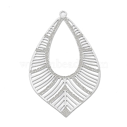 304 Stainless Steel Big Pendants, Etched Metal Embellishments, Teardrop Charm, Stainless Steel Color, 52x26x0.3mm, Hole: 1.8mm(STAS-K257-35P)