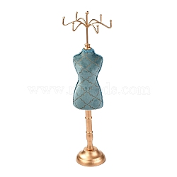 Princess Jewelry Stand, Flannelette Dress Resin Human Model Bracket, Metal Earrings Rack Receptacle, Cadet Blue, 11.8x11.8x39cm(ODIS-A010-14)